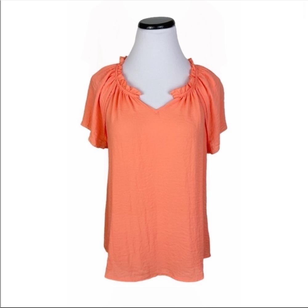 NWT Style & Co Ruffle V-Neck Short Sleeve Blouse Top Orange Size XS